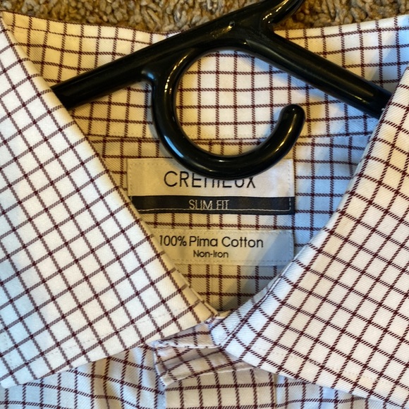 Cremieux collared dress shirt, white/maroon checks, slim fit-17/34, fits like lg - Picture 3 of 5